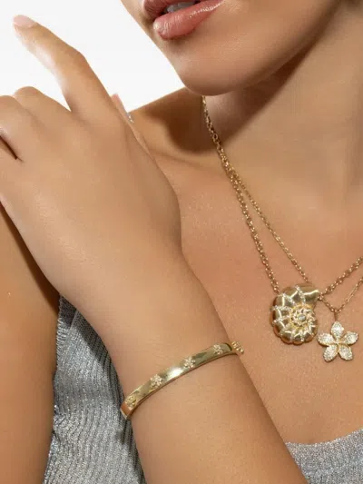 Sydney Evan 14k Yellow Gold Diamond Flower Bangle Bracelet