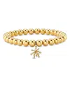 Sydney Evan 14k Yellow Gold Diamond Flower Cluster Beaded Bracelet In Gold