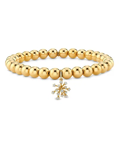 Sydney Evan 14k Yellow Gold Diamond Flower Cluster Beaded Bracelet