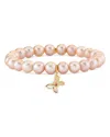 Sydney Evan 14k Yellow Gold Diamond Glinda Butterfly Charm Freshwater Rose Pearl Stretch Bracelet In Pink