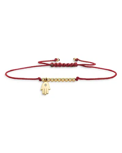 Sydney Evan 14k Yellow Gold Diamond Hamsa Charm Red Cord Bracelet In Gold/red