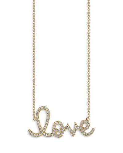 Sydney Evan 14k Yellow Gold Diamond Large Love Script Pendant Necklace, 18