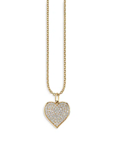 Sydney Evan 14k Yellow Gold Diamond Large Pave Heart Pendant Necklace, 16