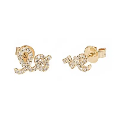 Pre-owned Sydney Evan 14k Yellow Gold Diamond Love Script Stud Earrings
