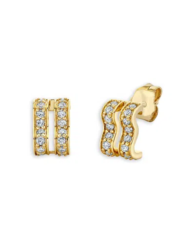 Sydney Evan 14k Yellow Gold Diamond Pave Double Wavy Stud Earrings, 0.175 Tcw