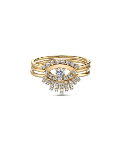 Sydney Evan 14k Yellow Gold Diamond Pave Evil Eye Ring Set