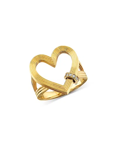 Sydney Evan 14k Yellow Gold Diamond Rondelle Fluted Openwork Heart Ring