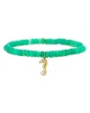 Sydney Evan 14k Yellow Gold Diamond Seahorse Charm Jungle Green Ethiopian Opal Beaded Stretch Bracelet In Green