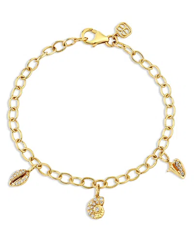 Sydney Evan 14k Yellow Gold Diamond Seashell Charm Bracelet