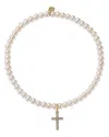 Sydney Evan 14k Yellow Gold Diamond Small Cross Charm Freshwater Pearl Beaded Bracelet, 0.06 Ct. T. W. In Gold
