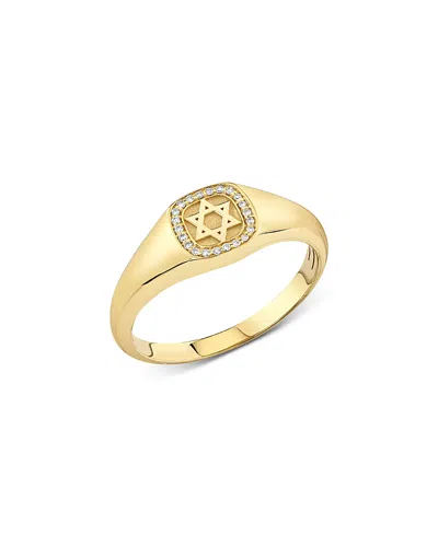 Sydney Evan 14k Yellow Gold Diamond Star Of David Signet Ring