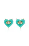 Sydney Evan 14k Yellow Gold Diamond Turqoise Earrings In Blue