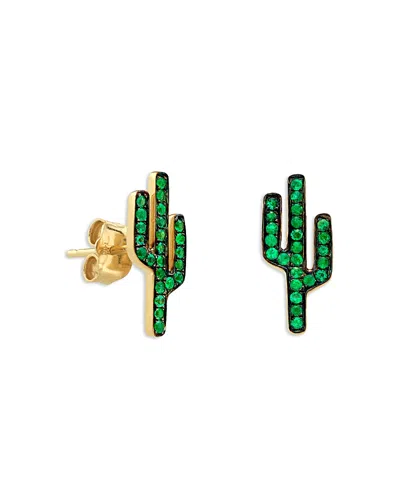 Sydney Evan 14k Yellow Gold Emerald Cactus Stud Earrings