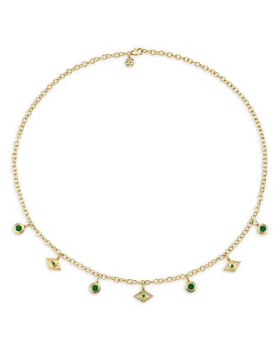 Sydney Evan 14k Yellow Gold Emerald Evil Eye & Bezel Drop Collar Necklace, 18