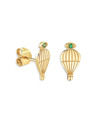 Sydney Evan 14k Yellow Gold Emerald Hot Air Balloon Stud Earrings In Green/gold