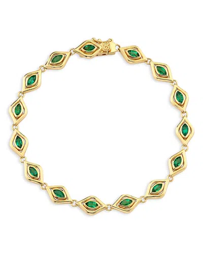 Sydney Evan 14k Yellow Gold Emerald Marquis Evil Eye Eternity Bracelet In Multi