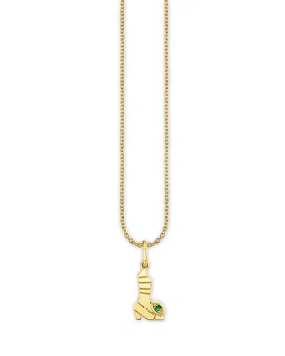 Sydney Evan 14k Yellow Gold Emerald Elphaba Pure Boot Charm Necklace, 18