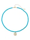 Sydney Evan 14k Yellow Gold Evil Eye Diamond And Turquoise Necklace In Blue