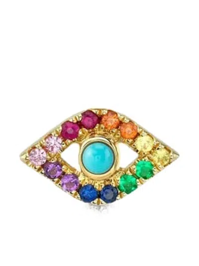Sydney Evan 14k Yellow Gold Evil Eye Multi-stone Earring In Brown