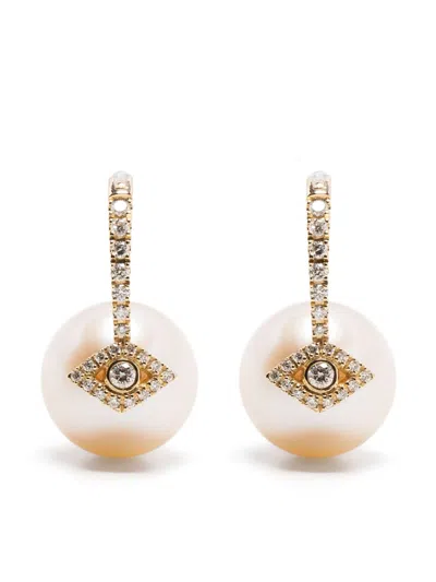 Sydney Evan 14kt Yellow Gold Evil Eye Pearl And Diamond Earrings