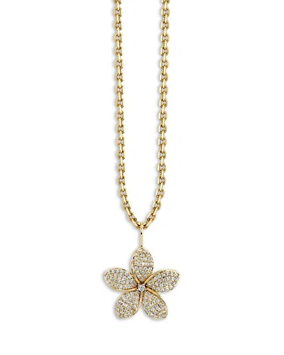 Sydney Evan 14k Yellow Gold Floral Diamond Plumeria Pendant Necklace, 18