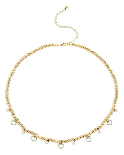 Sydney Evan 14k Yellow Gold Freshwater Pearl & Diamond Heart Beaded Collar Necklace, 15-18