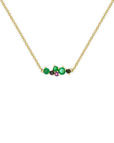 Sydney Evan 14k Yellow Gold Gemstone & Black Diamond Elphaba Cocktail Bar Necklace, 18