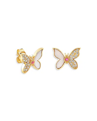 Sydney Evan 14k Yellow Gold Glinda Pink Sapphire & Diamond Butterfly Stud Earrings In Pink/gold