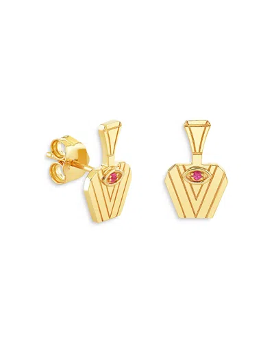 Sydney Evan 14k Yellow Gold Glinda Pink Sapphire Pure Potion Bottle Stud Earrings In Gold/pink