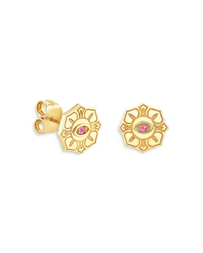 Sydney Evan 14k Yellow Gold Glinda Pure Flower Pink Sapphire Stud Earrings In Pink/gold