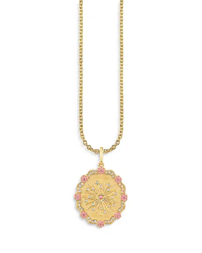 Sydney Evan 14k Yellow Gold Glinda Wand Diamond & Pink Sapphire Coin Pendant Necklace, 18