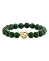 Sydney Evan 14k Yellow Gold Green Verdite Puffy Icon Wallpaper Heart Beaded Bracelet In Green