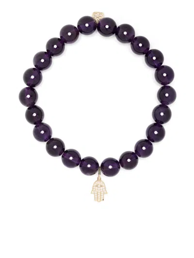 Sydney Evan 14k Yellow Gold Hamsa Amethyst And Diamond Bracelet In Purple