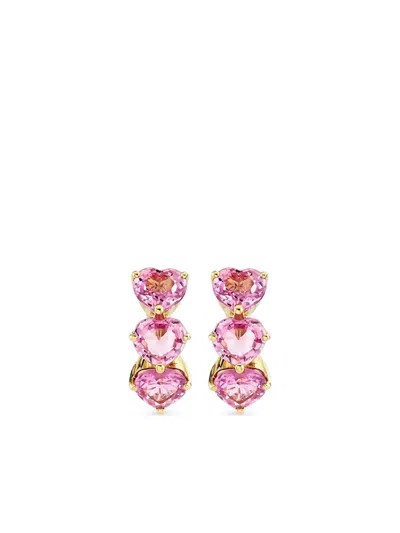 Sydney Evan 14k Yellow Gold Heart Sapphire Hoop Earrings In Pink
