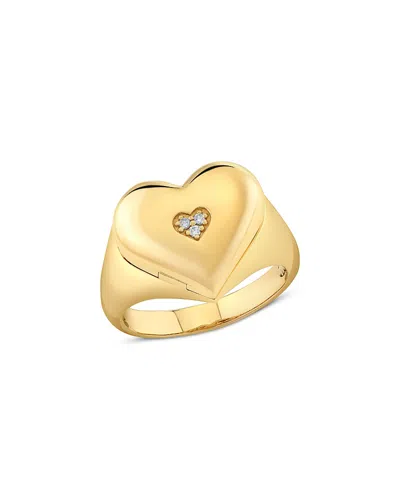 Sydney Evan 14k Yellow Gold Icons Diamond Heart Signet Ring