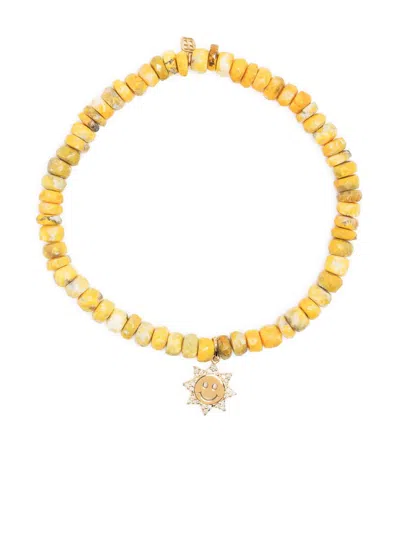 Sydney Evan 14k Yellow Gold Happy Sun Bead Bracelet In Orange