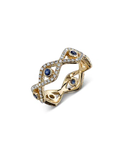 Sydney Evan 14k Yellow Gold Large Bezel Sapphire Evil Eye Eternity Band In Blue/gold