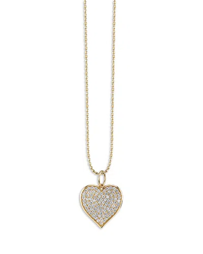 Sydney Evan 14k Yellow Gold Large Diamond Pave Heart Charm Necklace, 18