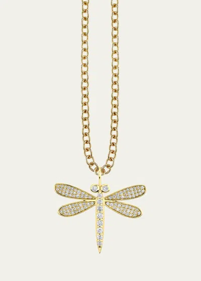 Sydney Evan 14k Yellow Gold Large Dragonfly Charm Necklace With Diamonds In Yg