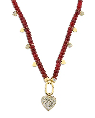 Sydney Evan 14k Yellow Gold Love & Heart Ruby Corundum & Diamond Heart Pendant Necklace, 20 In Red