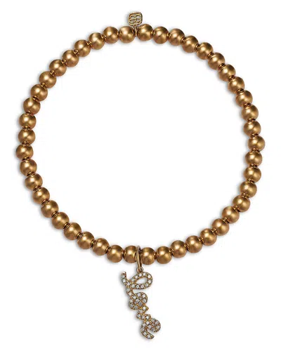 Sydney Evan 14k Yellow Gold Love Script Charm Beaded Bracelet With Diamonds, 0.12 Ct. T. W.
