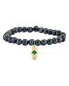 Sydney Evan 14k Yellow Gold Malachite & Diamond Art Deco Charm Stretch Bracelet In Black/gold