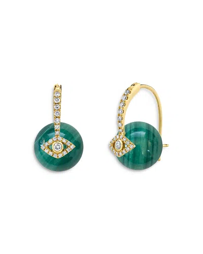 Sydney Evan 14k Yellow Gold Malachite & Diamond Bezel Evil Eye Earrings In Green/gold