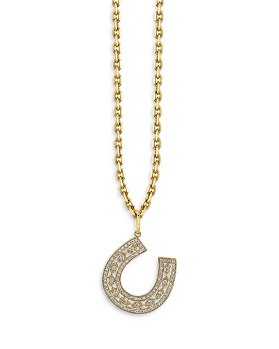 Sydney Evan 14k Yellow Gold Marquise Eye Diamond Pave Horseshoe Charm Necklace, 16