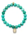 Sydney Evan 14k Yellow Gold Matrix Turquoise & Diamond Accent Hamsa Hand Stretch Bracelet In Gold/blue
