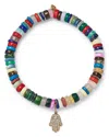 Sydney Evan 14k Yellow Gold Mini Diamond Pave Hamsa Charm Multicolor Beaded Bracelet In Gold