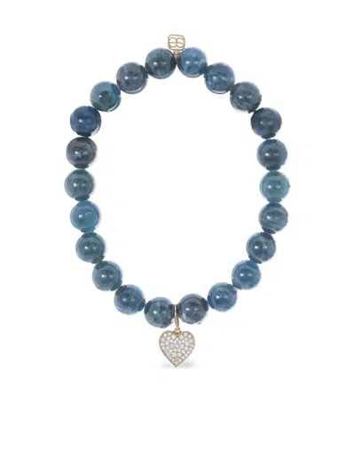 Sydney Evan 14k Yellow Gold Mini Heart Apatite And Diamond Bracelet In Blue