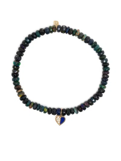Sydney Evan 14k Yellow Gold Mini Heart Opal And Diamond Bracelet In Green