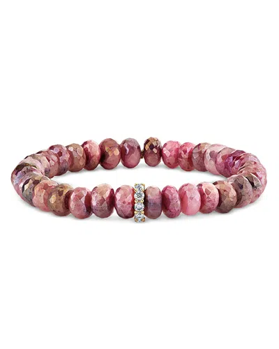 Sydney Evan 14k Yellow Gold Mystic Moonstone & Diamond Beaded Stretch Bracelet In Pink