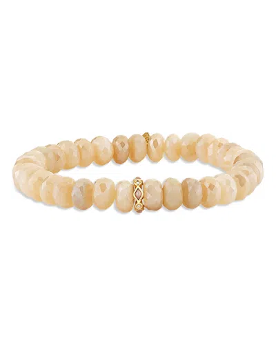 Sydney Evan 14k Yellow Gold Opal & Diamond Rondelle Sand Moonstone Bead Stretch Bracelet In Neutral